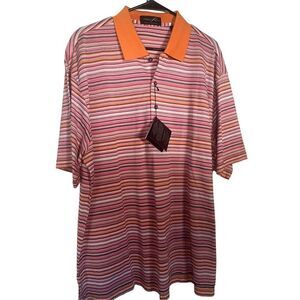 New Albert Ross Men's Pink & Orange Striped Short Sleeve Polo Golf Shirt Size L